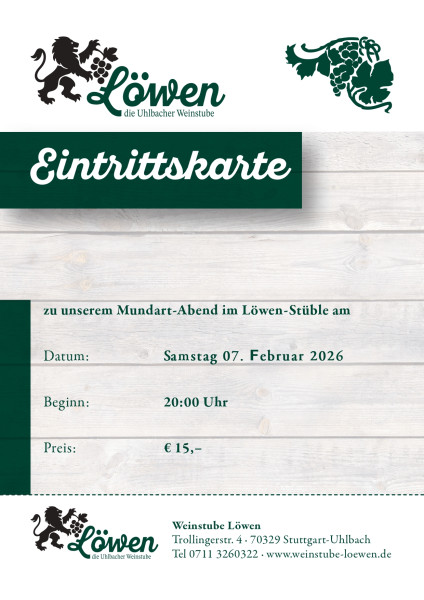 Karten für schwäbische Mundart im Löwen in Stuttgart Uhlbach